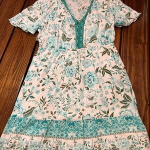 Floral Women’s Dress in Teal and White